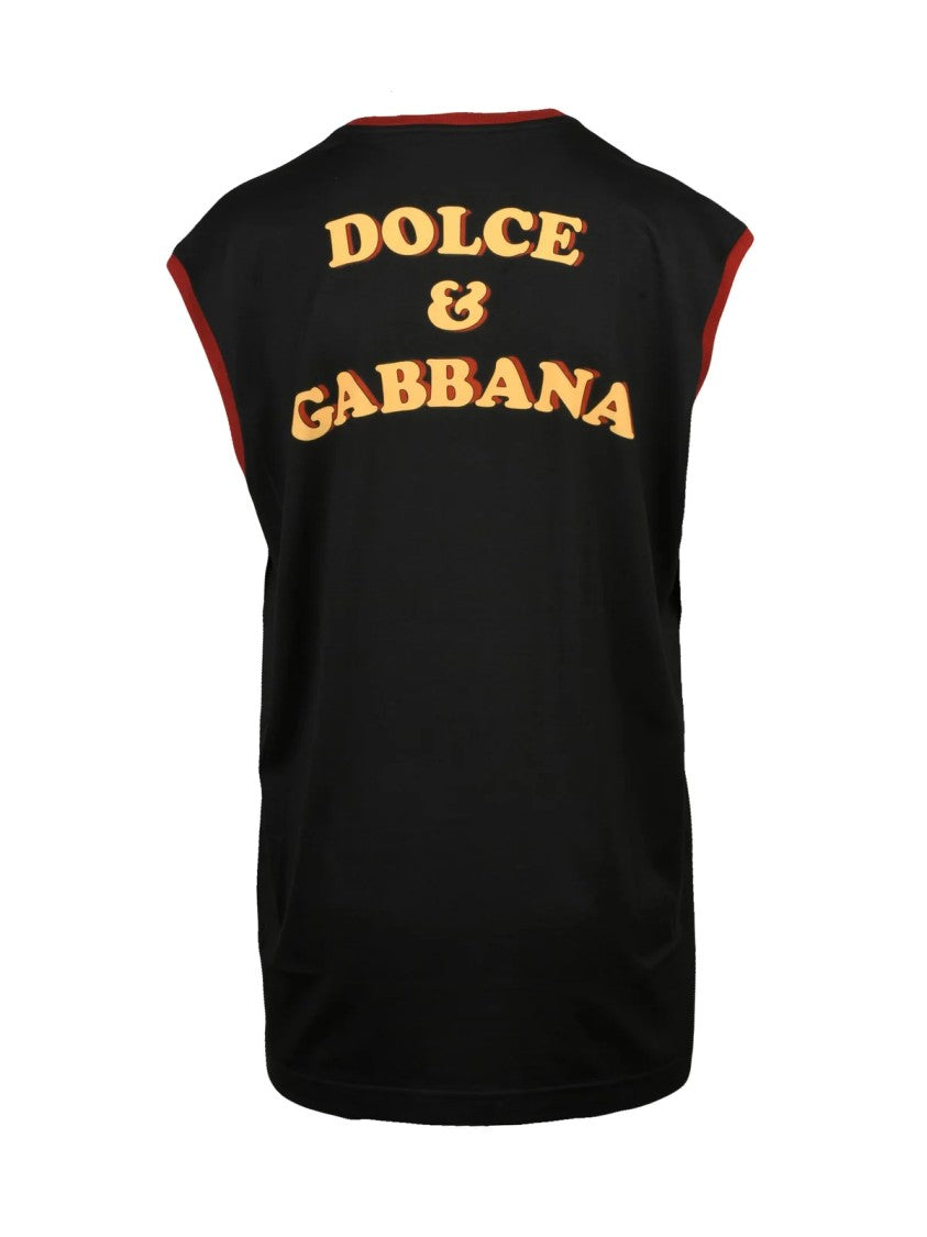 Dolce & Gabbana Black/Yellow Vintage Graphic Contrast Cotton T-Shirt