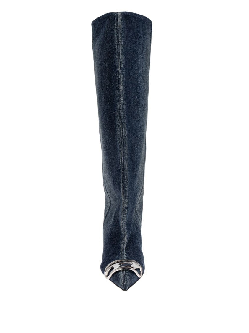 Diesel Blue Pointed Toe Slouchy Denim Boots