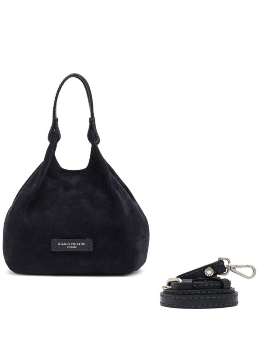 Gianni Chiarini Soft Black Suede Shoulder Bag With Silver Hardware