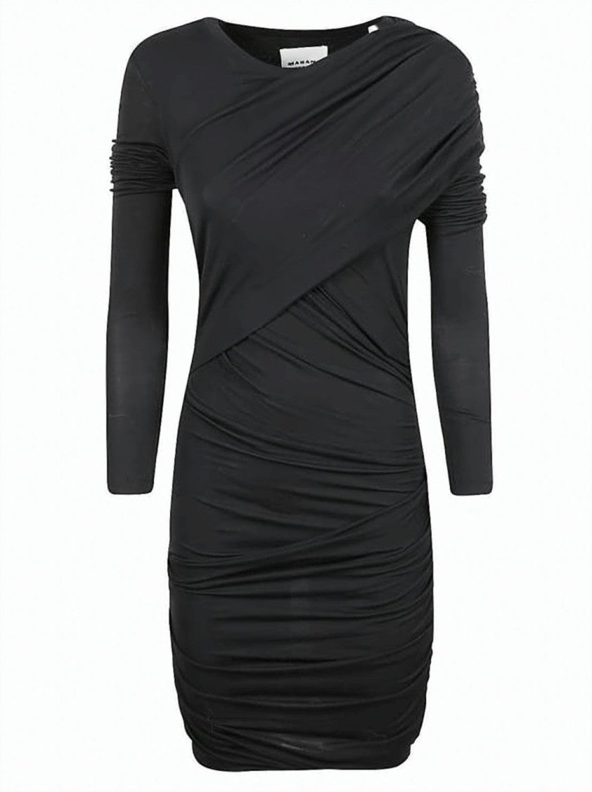 Isabel Marant Ruched Fitted Midi Dress With Asymmetrical Neckline