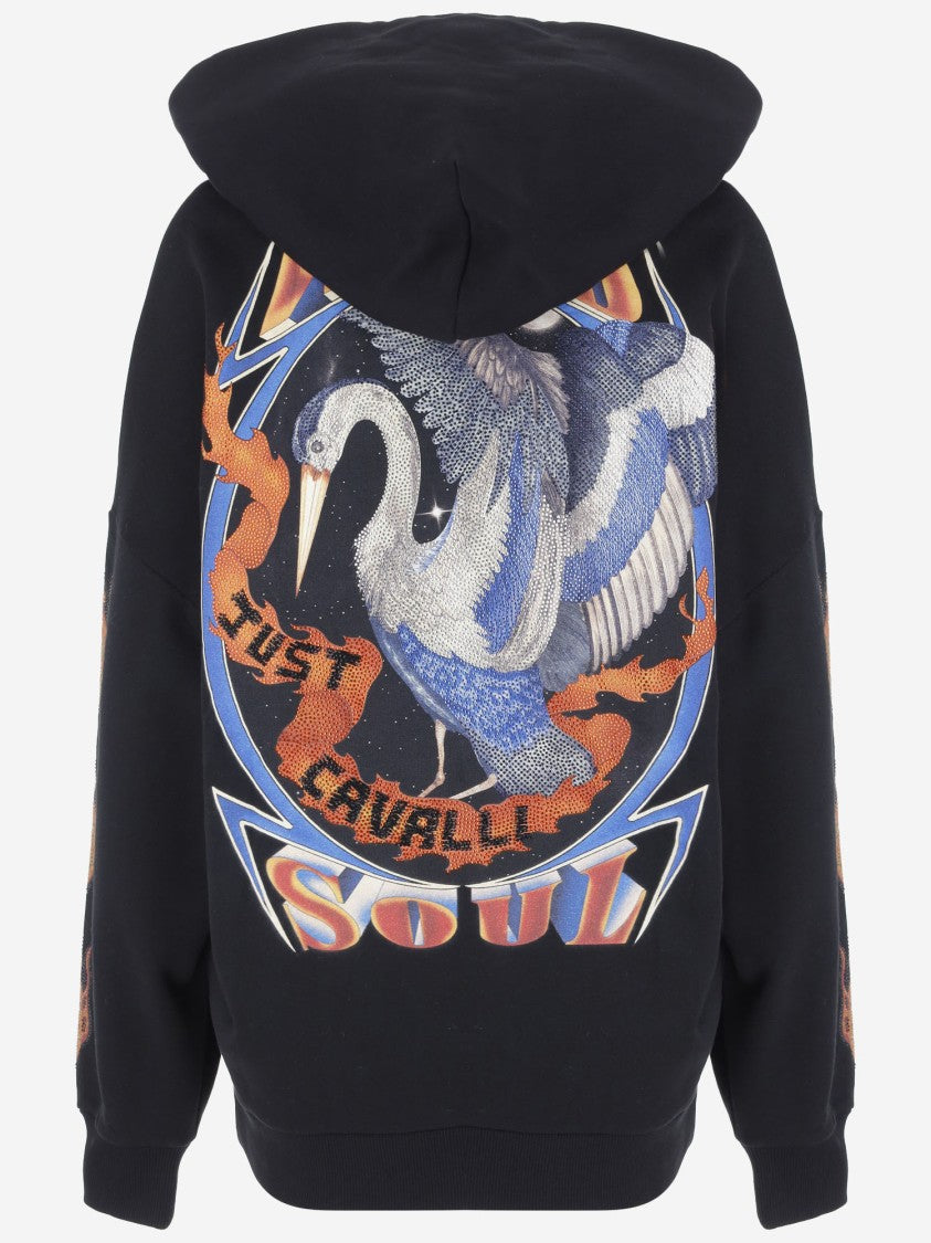 Just Cavalli Cotton Sweatshirt With Rhinestone Flame Detailing