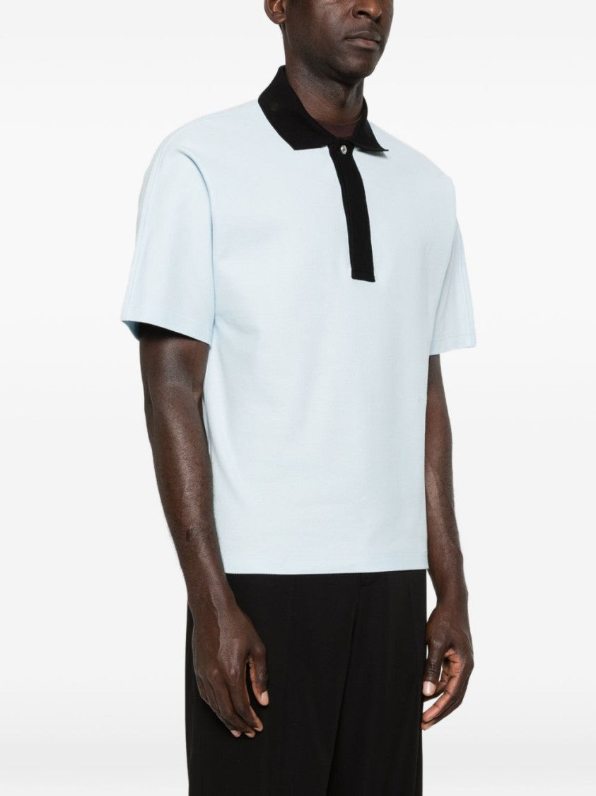 Lanvin Blue Contrast Collar Short Sleeve Polo