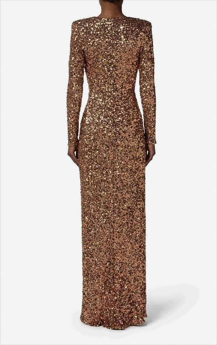 Elisabetta Franchi Sequined Evening Dress With Structured Shoulders