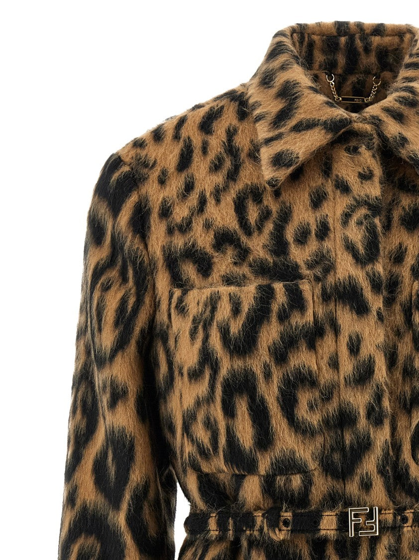 Fendi Animal Print Wool Jacket With Adjustable Waist And Asymmetrical Hem