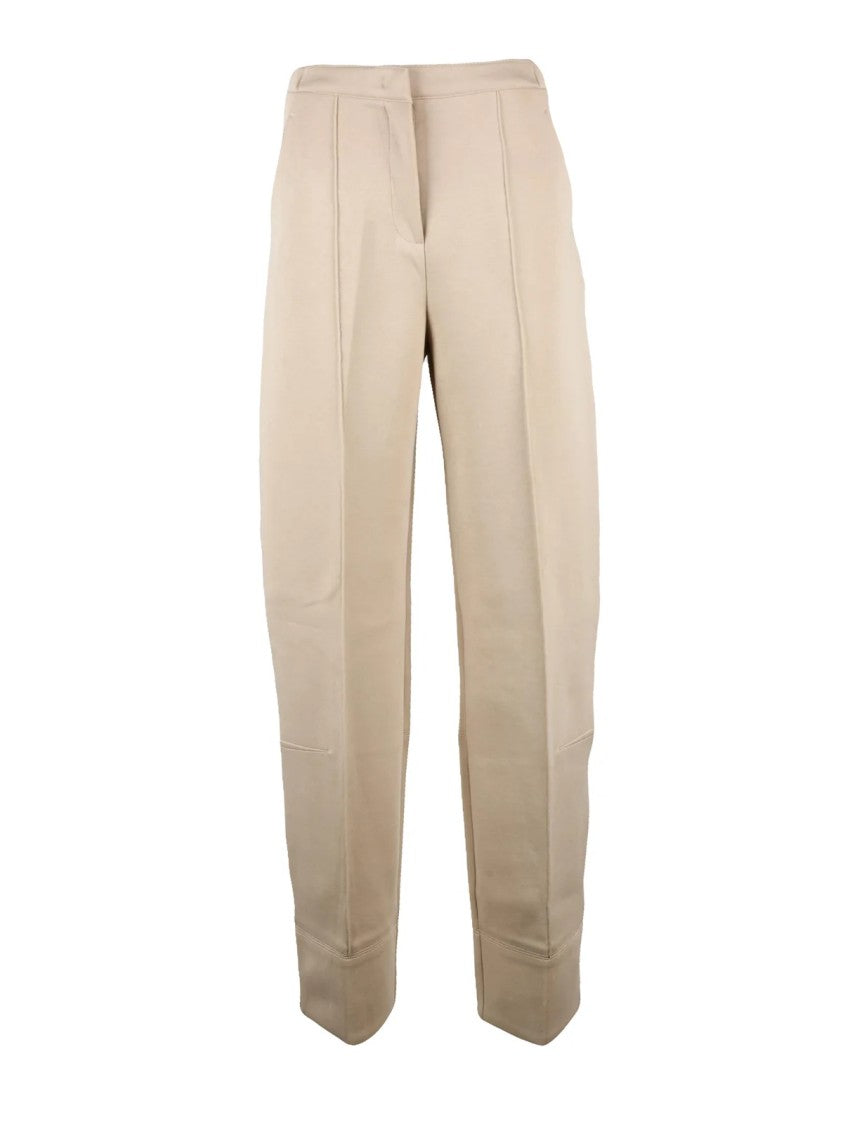 Mm By Max Mara Relaxed-Fit Beige Sweatpants With Cuffed Hems And Seam Detailing