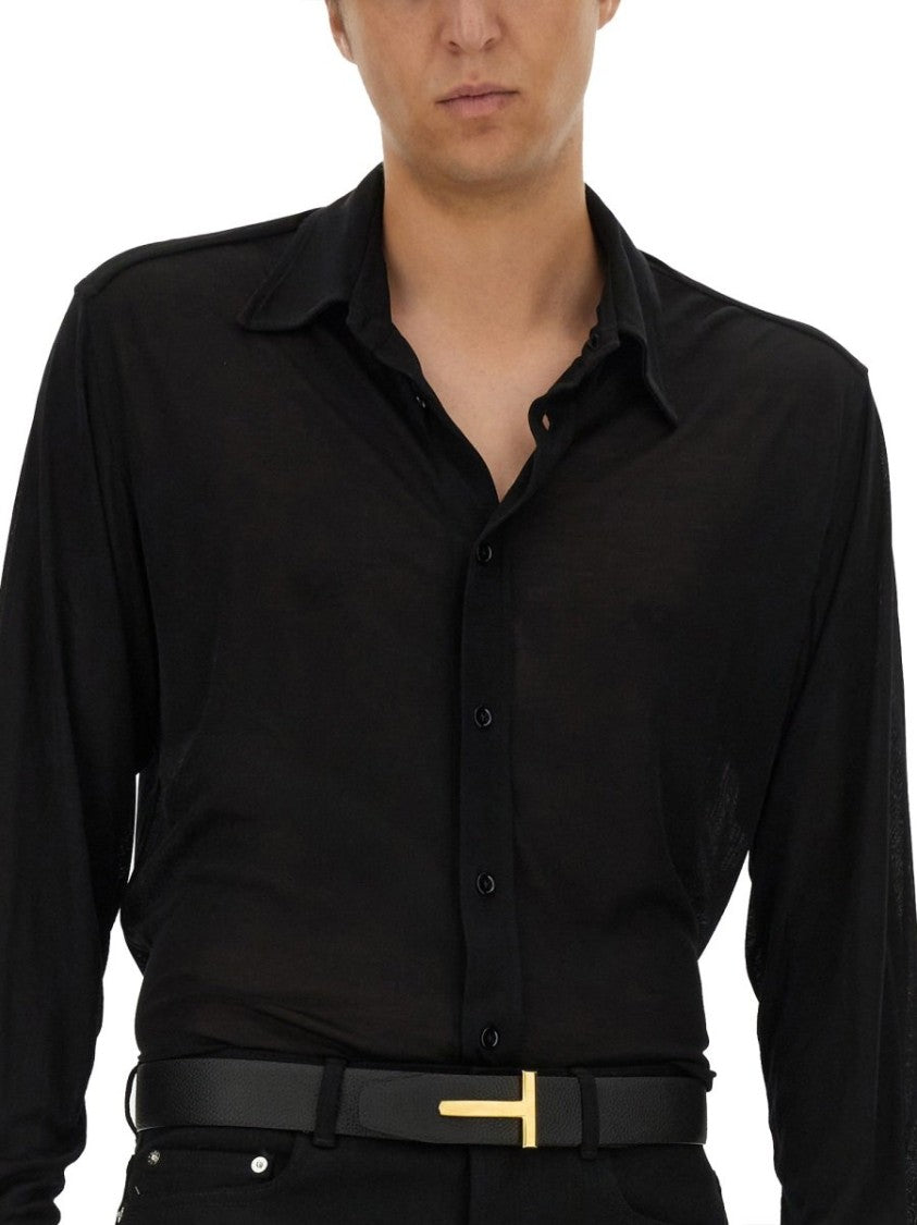 Tom Ford Black Silk Shirt With Classic Collar
