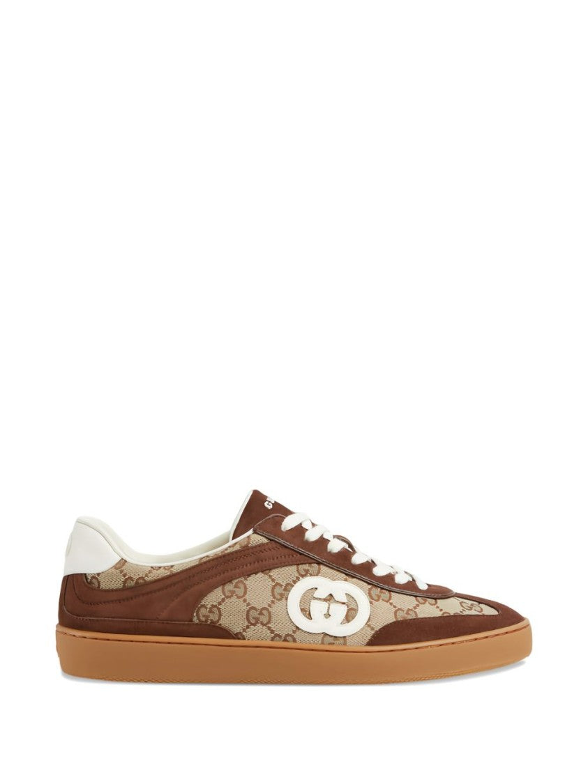 Gucci Dark Brown G75 Suede Gg Canvas Sneakers