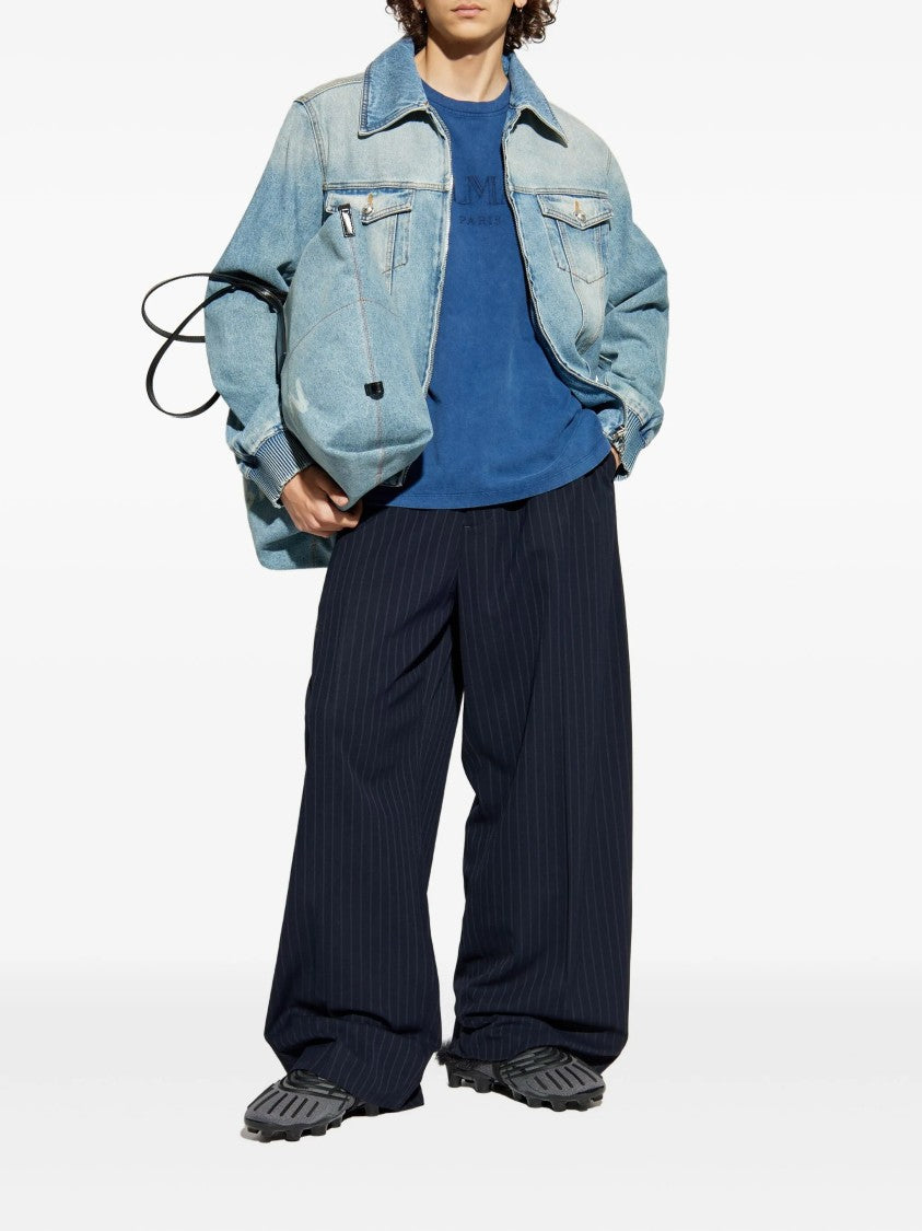 Balmain Washed Blue Loose Ss Embroidered T-Shirt