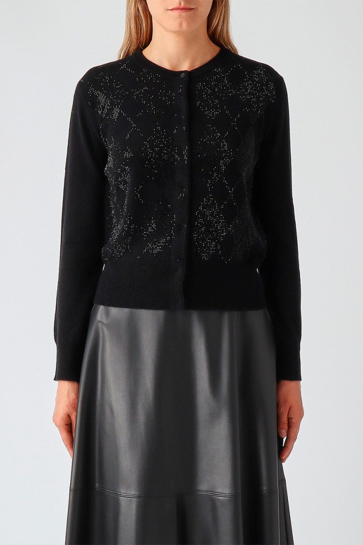 Max Mara Black Mstgiovane Diamond-Pattern Wool-Blend Cardigan