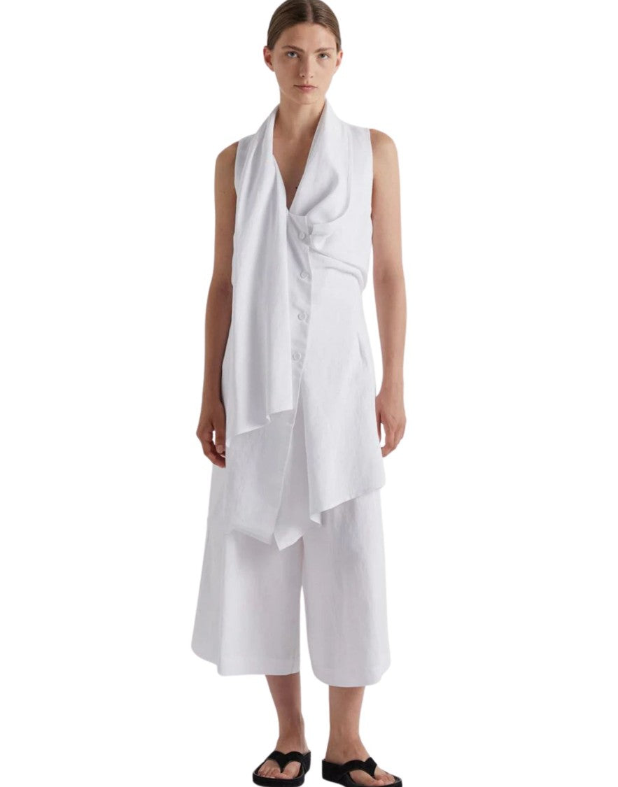 Meimeij Off White Asymmetric Viscose Linen Gilet