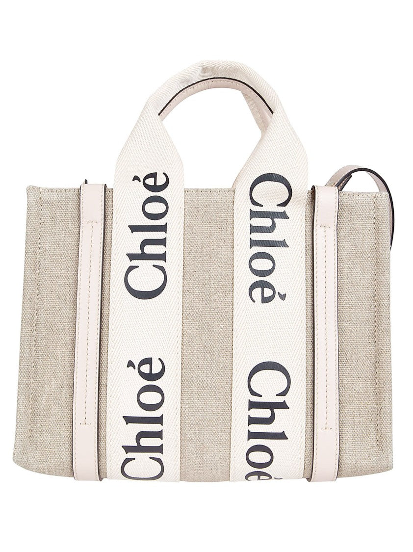 Chloé Rectangular Structured Bag In Natural Beige Linen