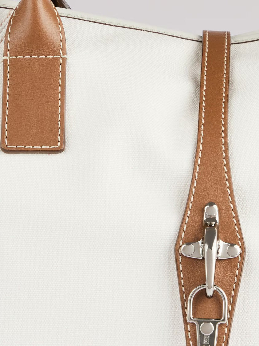 Fay Structured White Tote Brown Leather Trim