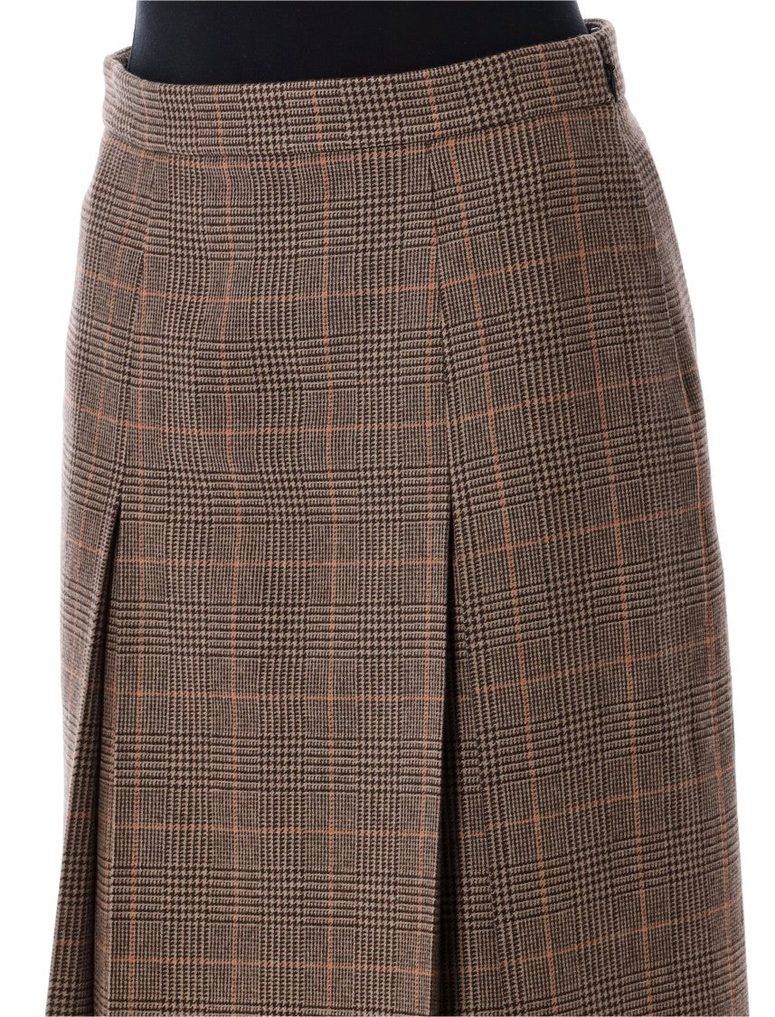 Saint Laurent Prince Of Wales Pattern Wool And Cashmere Midi Skirt