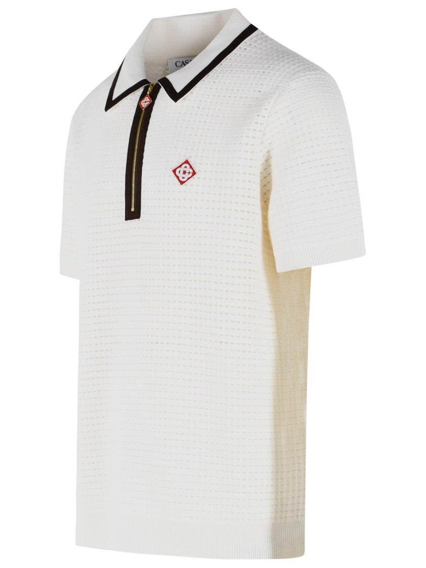 Casablanca White Waffle Stitch Wool Polo Shirt