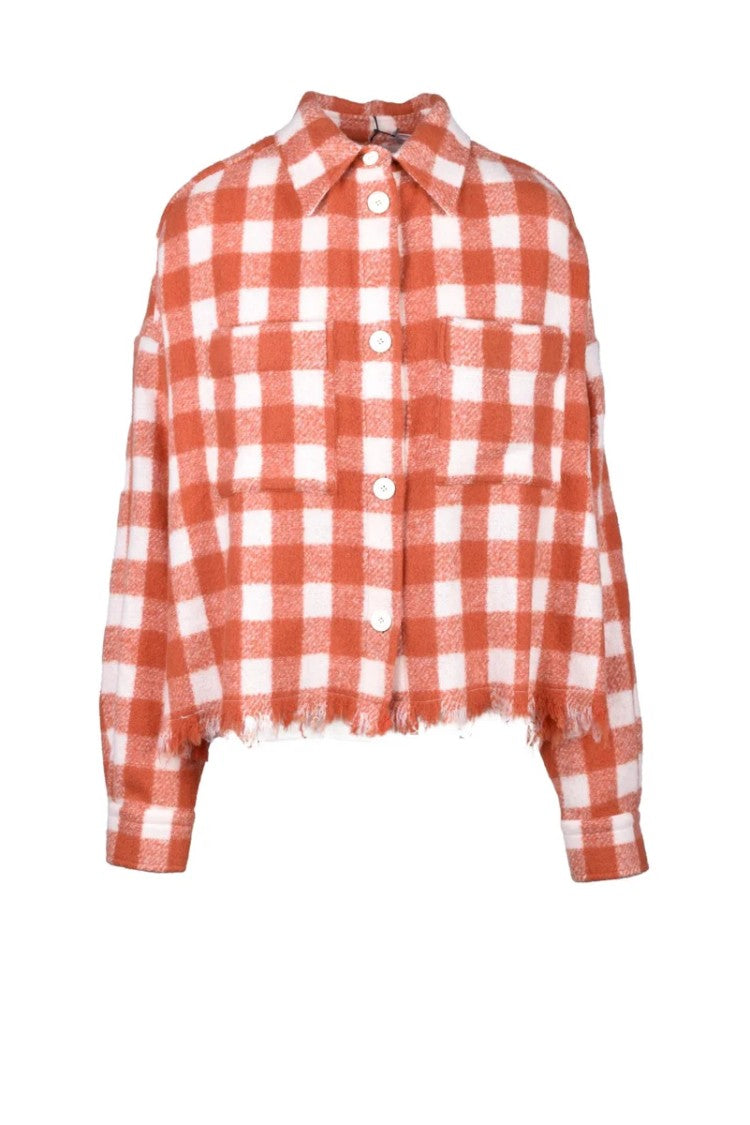 Destin Cropped Checkered Shirt With Frayed Hem