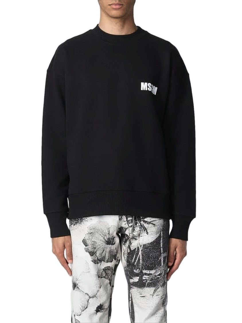 Msgm Long-Sleeve Black Cotton Sweatshirt With Minimalist Logo