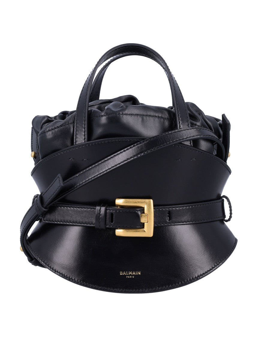 Balmain Mini Handbag With Structured Leather Base