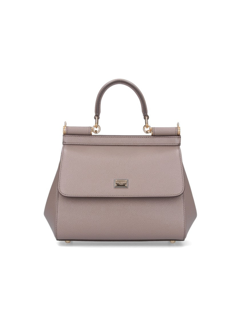 Dolce & Gabbana Medium Taupe Calf Leather Sicily Handbag With Gold Hardware