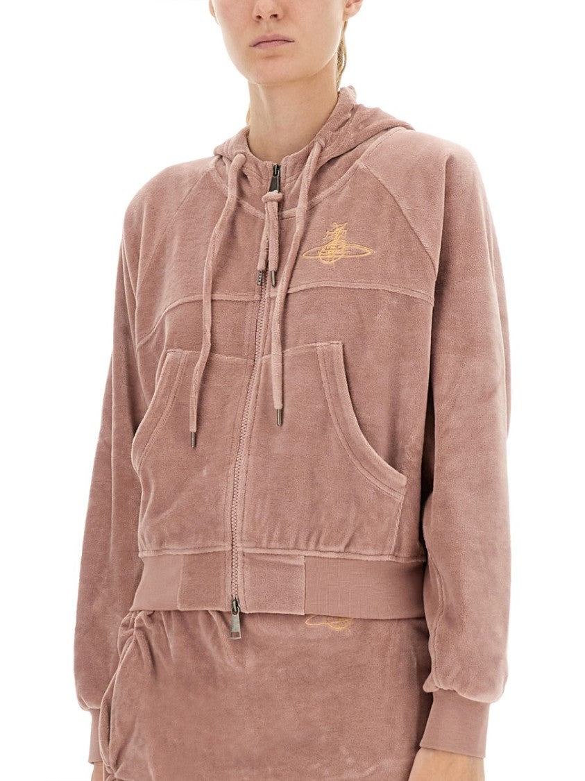 Vivienne Westwood Velvety Textured Zip-Up Hoodie