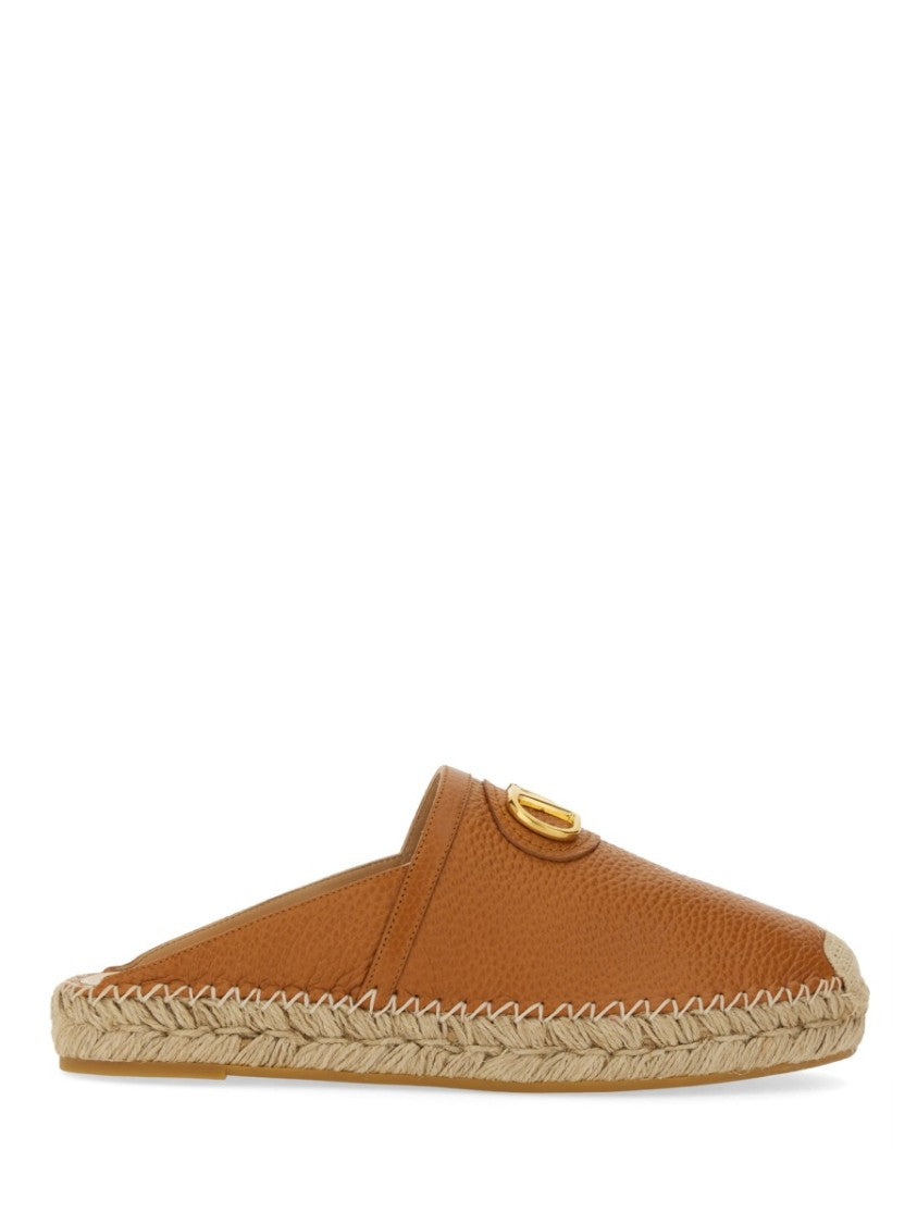 Valentino Garavani Brown Calf Leather Mules With Signature Logo