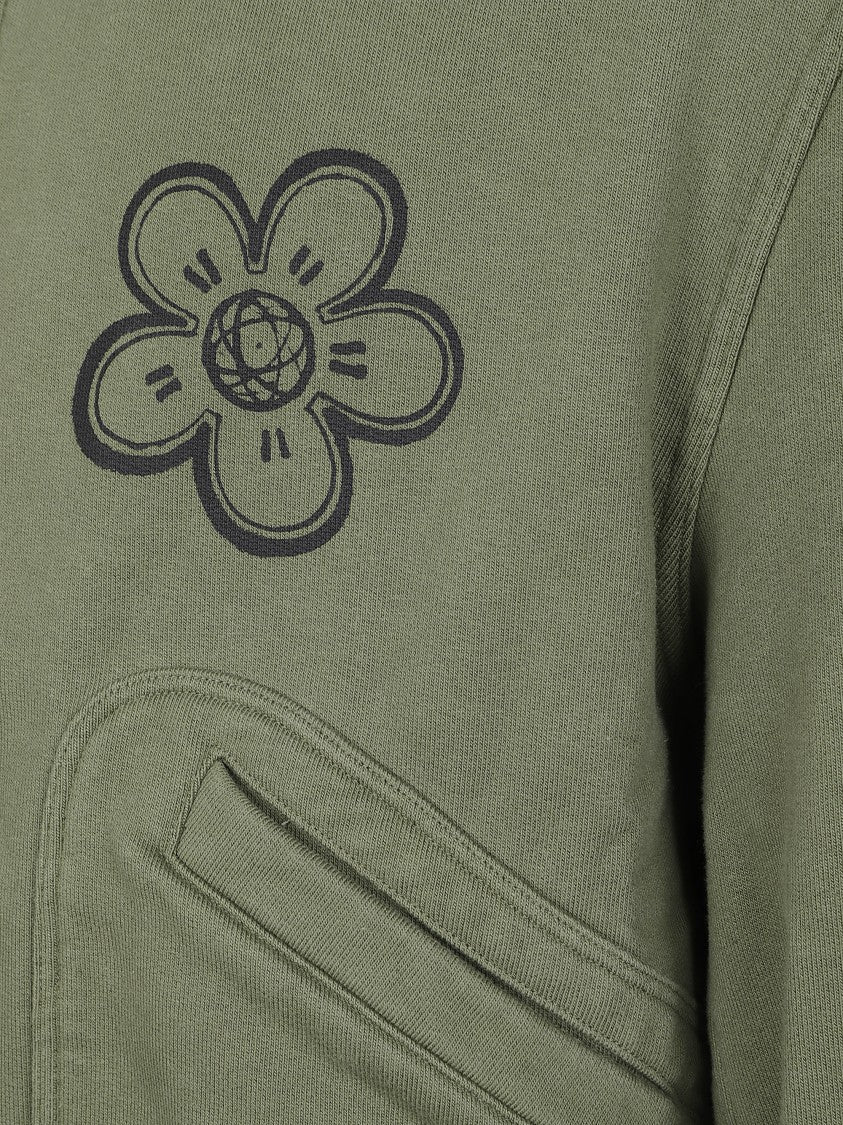 Kenzo Olive Green Full-Zip Hoodie With Floral Print