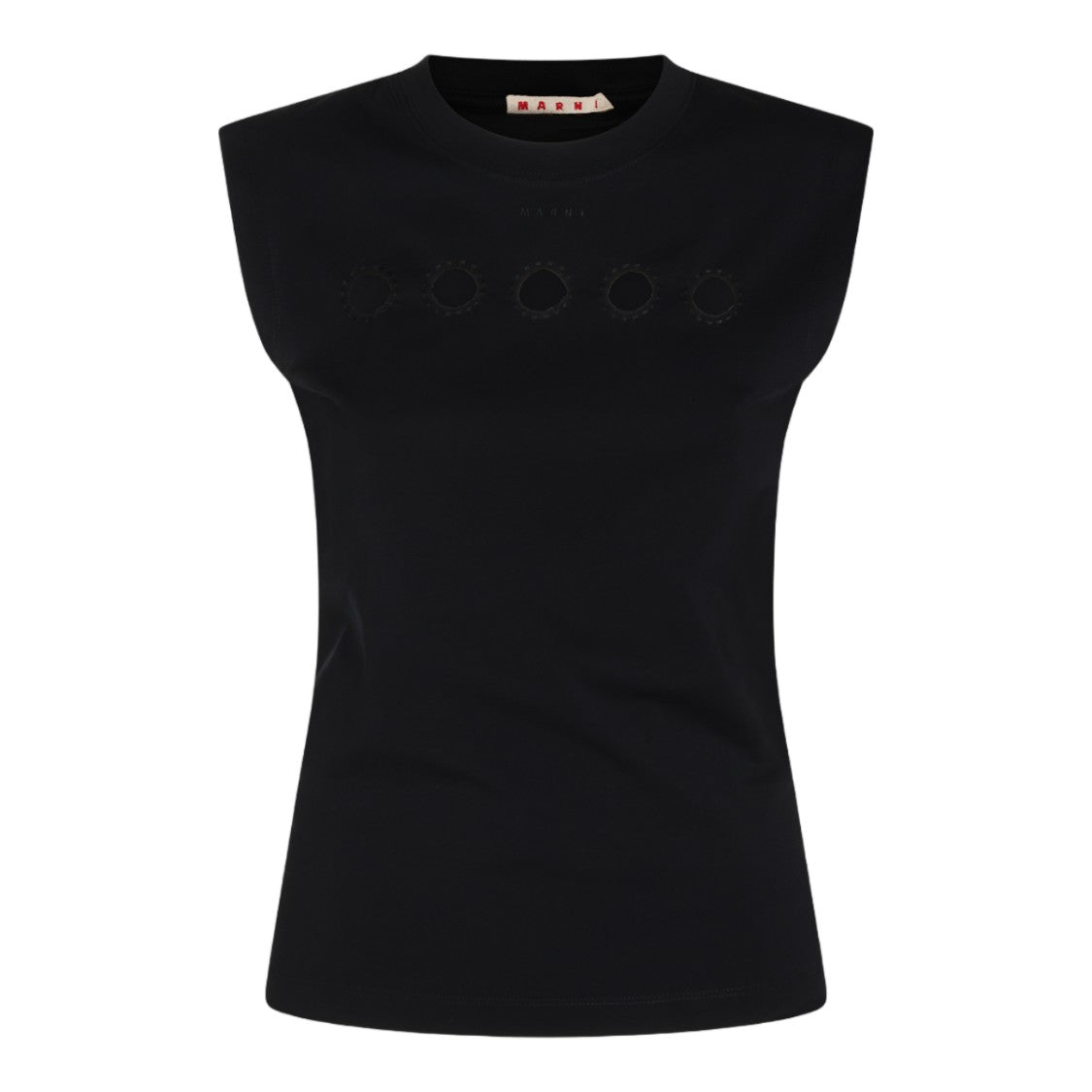 Marni Fitted Black Sleeveless Top With Padded Shoulders And Embroidered Motifs