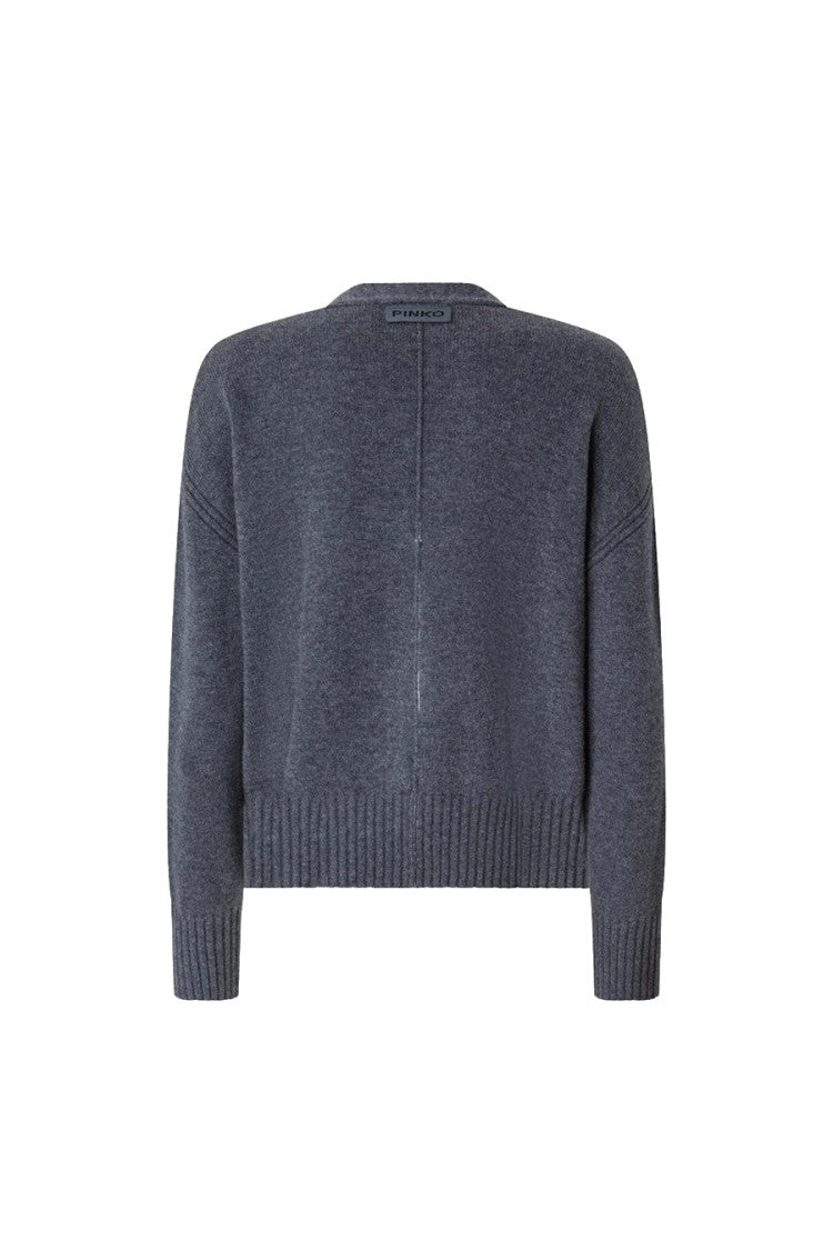Pinko Grey Wool-Cashmere Blend V-Neck Cardigan