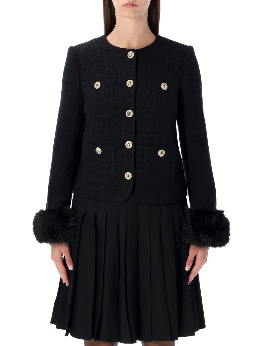 Self-Portrait Boucle Cropped Jacket Eco Fur Sleeve