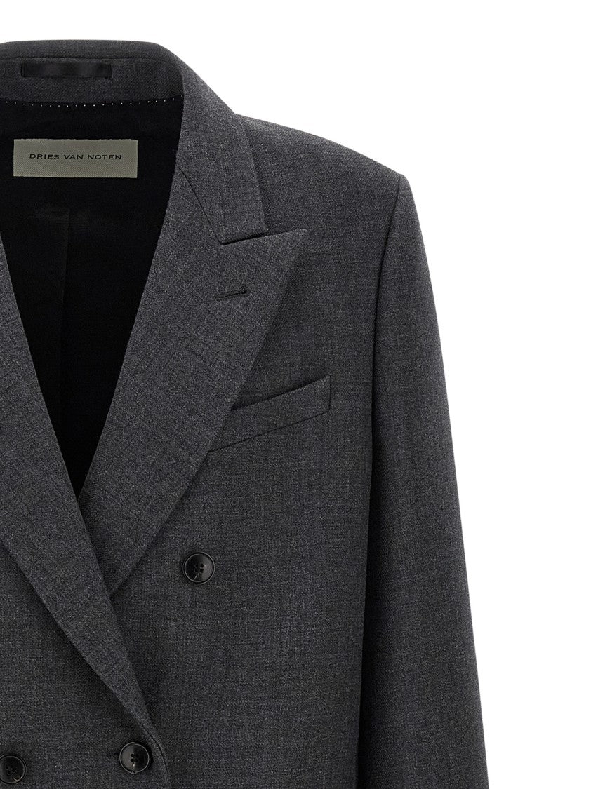 Dries Van Noten Double-Breasted Wool Coat With Structured Silhouette