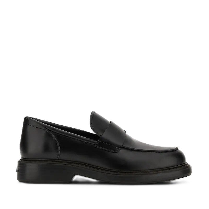 Hogan Polished Black Leather Elevated Sole Penny Loafers
