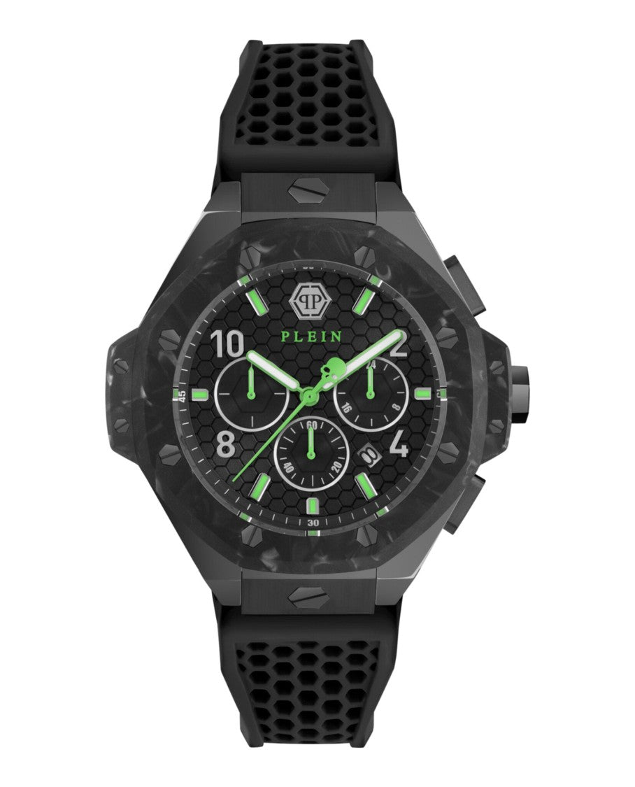 Philipp Plein Chronograph-Detail Black Silicone Watch With Textured Dial