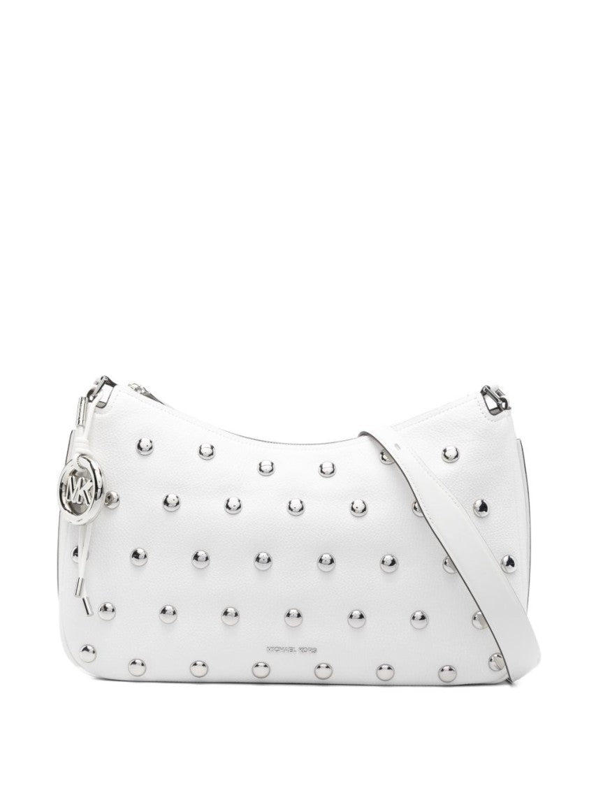 Michael Kors White Leather Shoulder Bag With Silver-Tone Studs