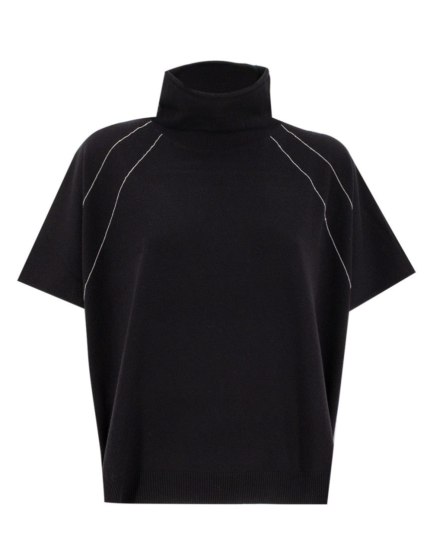 Le Tricot Perugia Black Short Sleeved Turtleneck Sweater