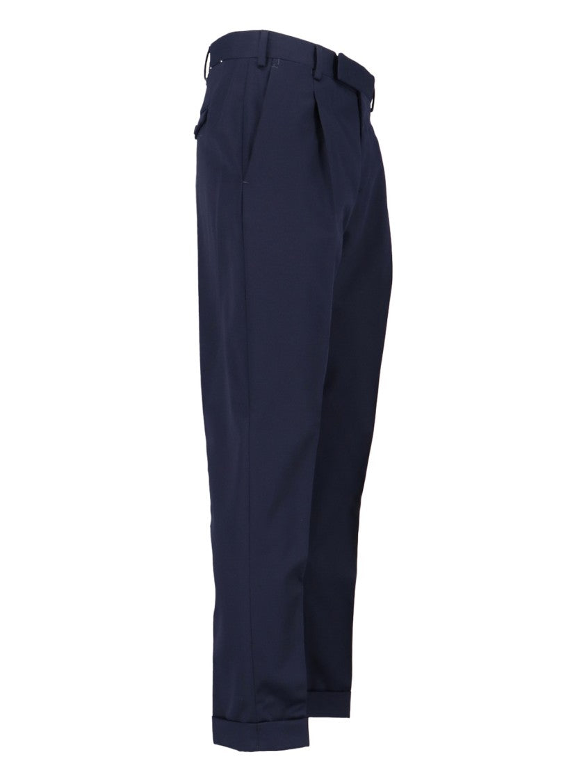 Pt Torino Navy Virgin Wool Tailored Trousers
