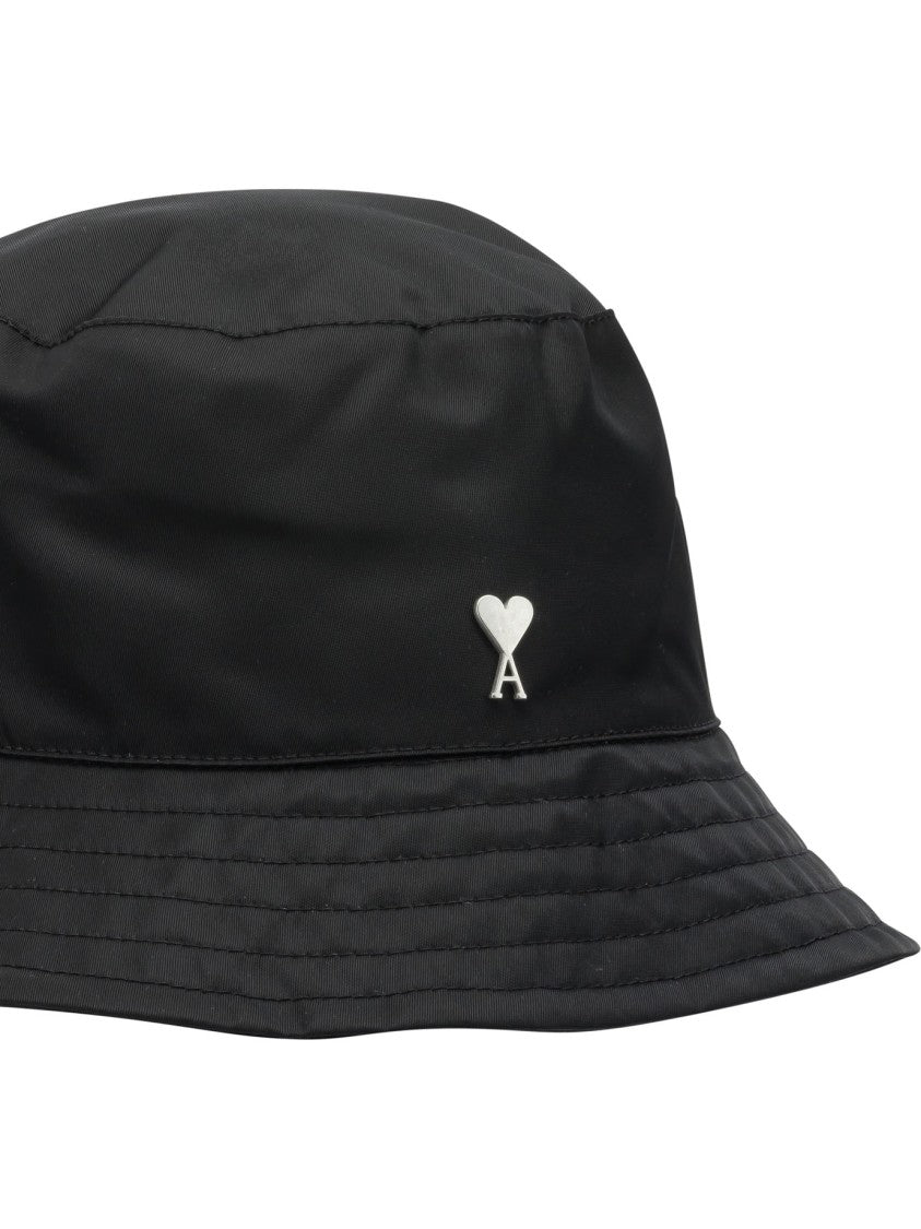 Ami Paris Softly Padded Black Bucket Hat With Logo Detail