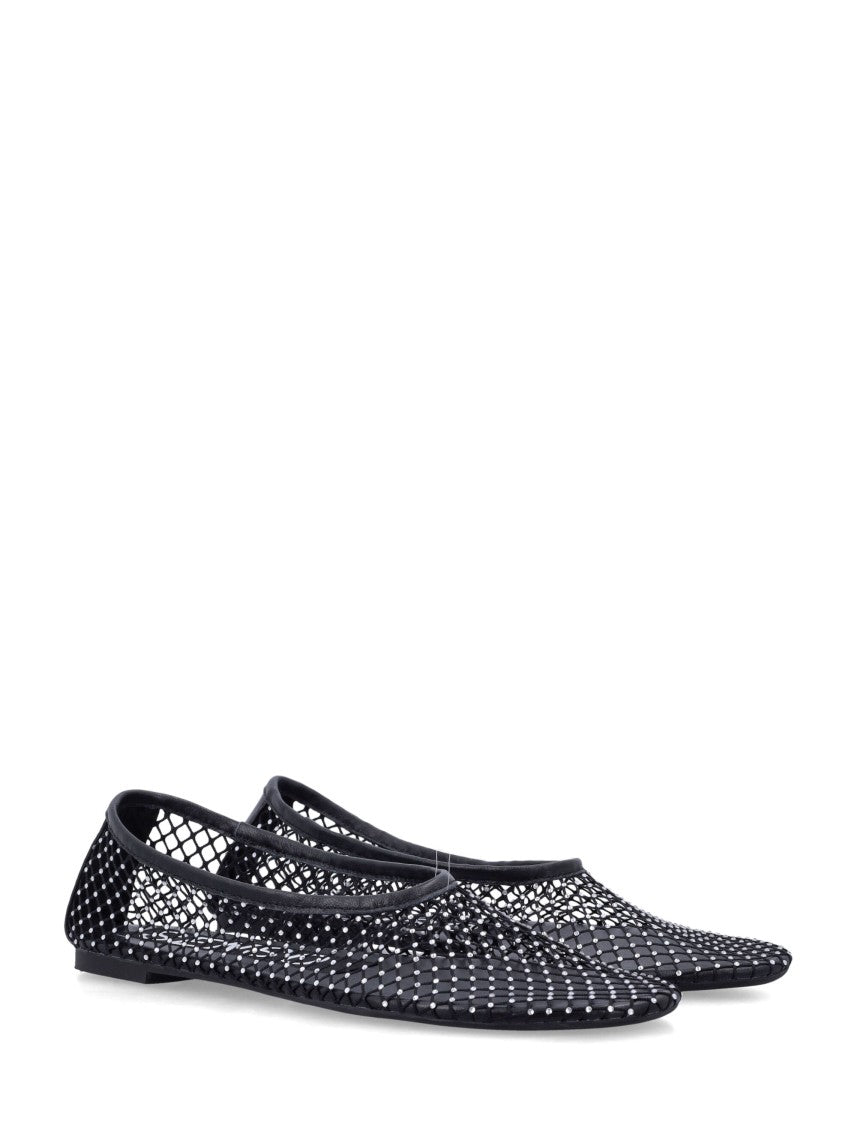 Senso Pointed Toe Black Mesh Ballet Flats With Crystal Embellishments