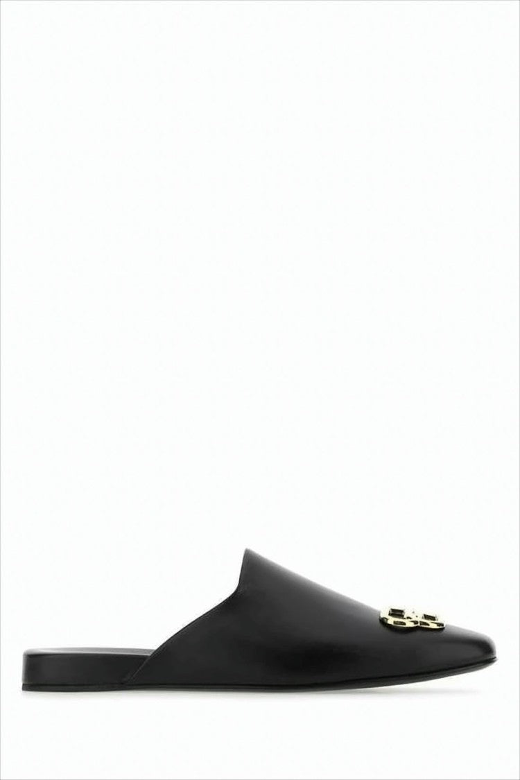 Balenciaga Pointed Toe Mule Flats With Subtle Gold Emblem