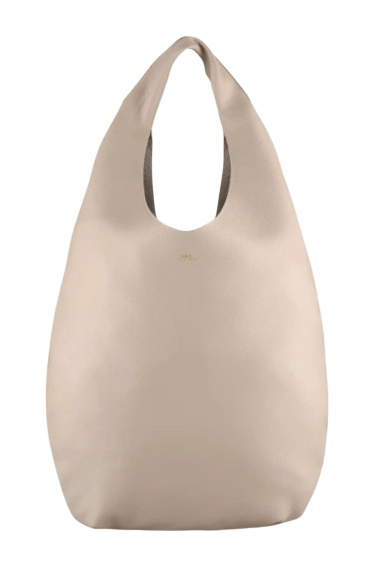 A.P.C. Beige Le Neige Gold Embossed Logo Cowhide Leather Tote Bag