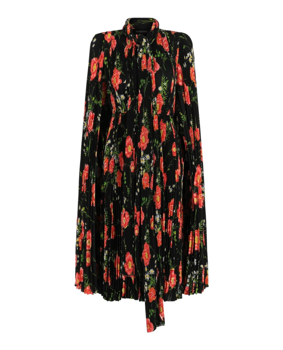 Balenciaga Pleated Floral Midi Dress