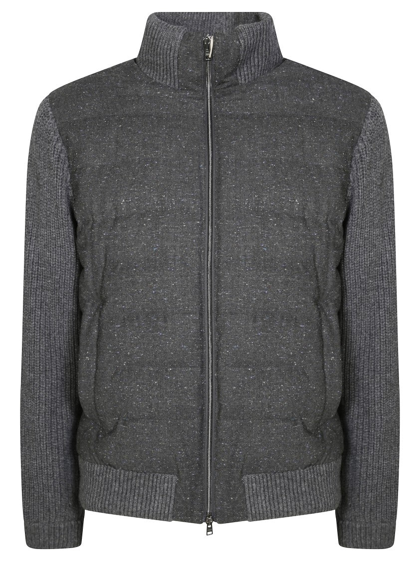 Herno Padded Bomber Jacket With Knitted Sleeves