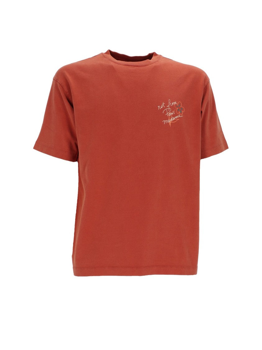 Drôle De Monsieur Brick Red Slogan Handwritten T-Shirt