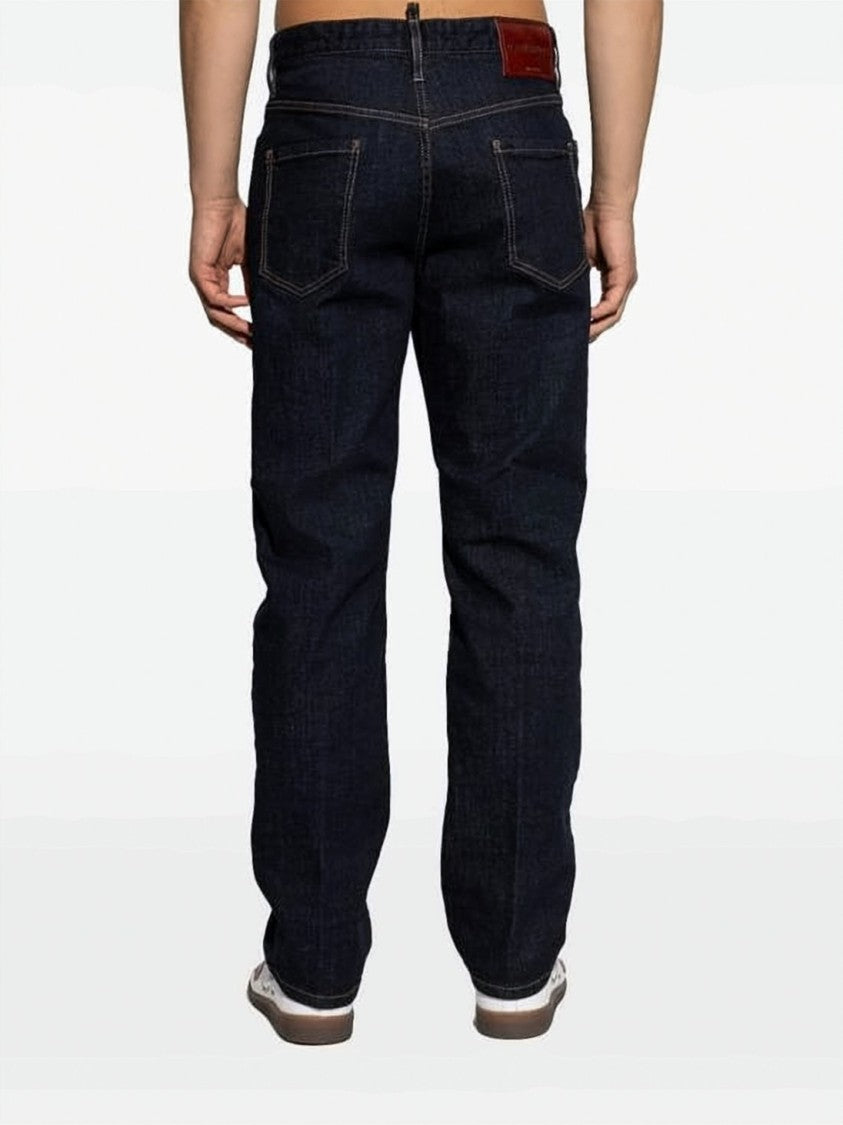 Dsquared2 Dark Indigo Straight-Leg Denim Pants With Signature Details