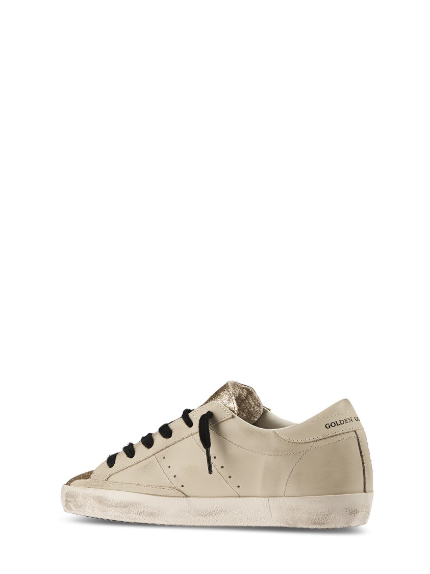 Golden Goose Leather Sneakers With Glitter Toe And Leopard Star