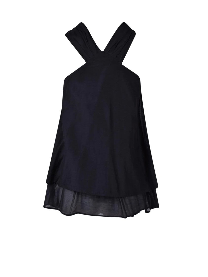 Attic And Barn Black Keyhole Back Sleeveless Cotton-Silk Top