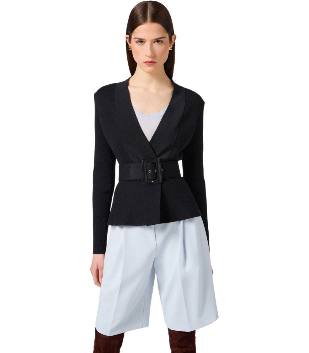 Elisabetta Franchi Black Knitted Jacket With Belt