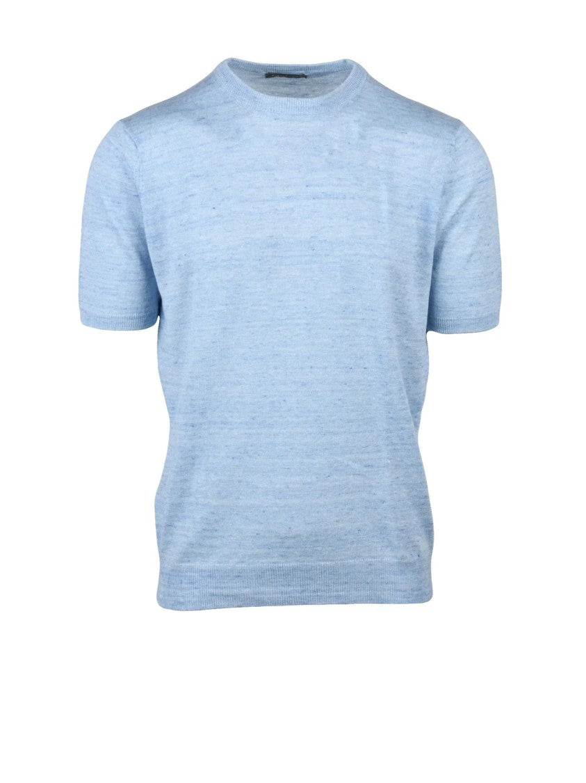 Filintrama Light Blue Short-Sleeve Linen-Cotton Pullover