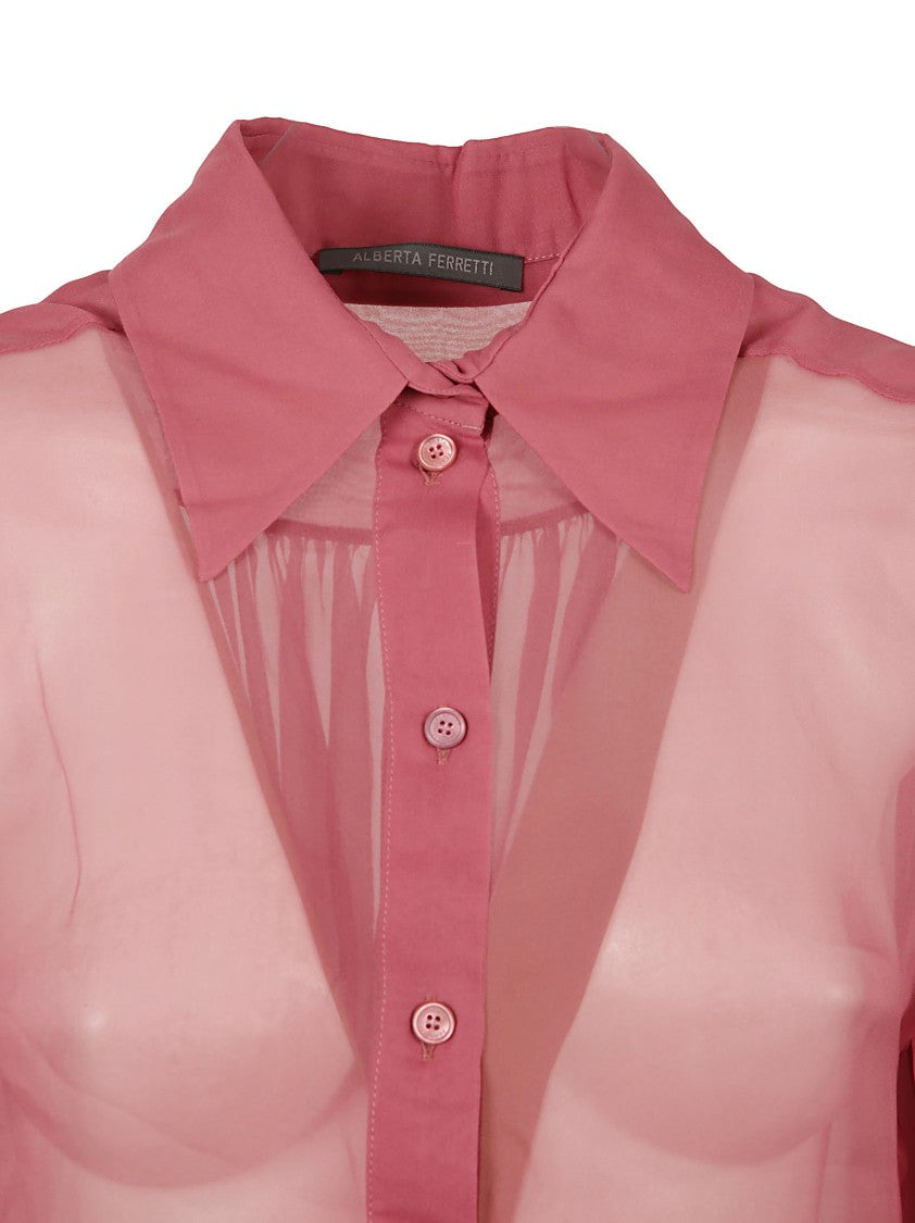 Alberta Ferretti Sheer Red Shirt With Classic Collar
