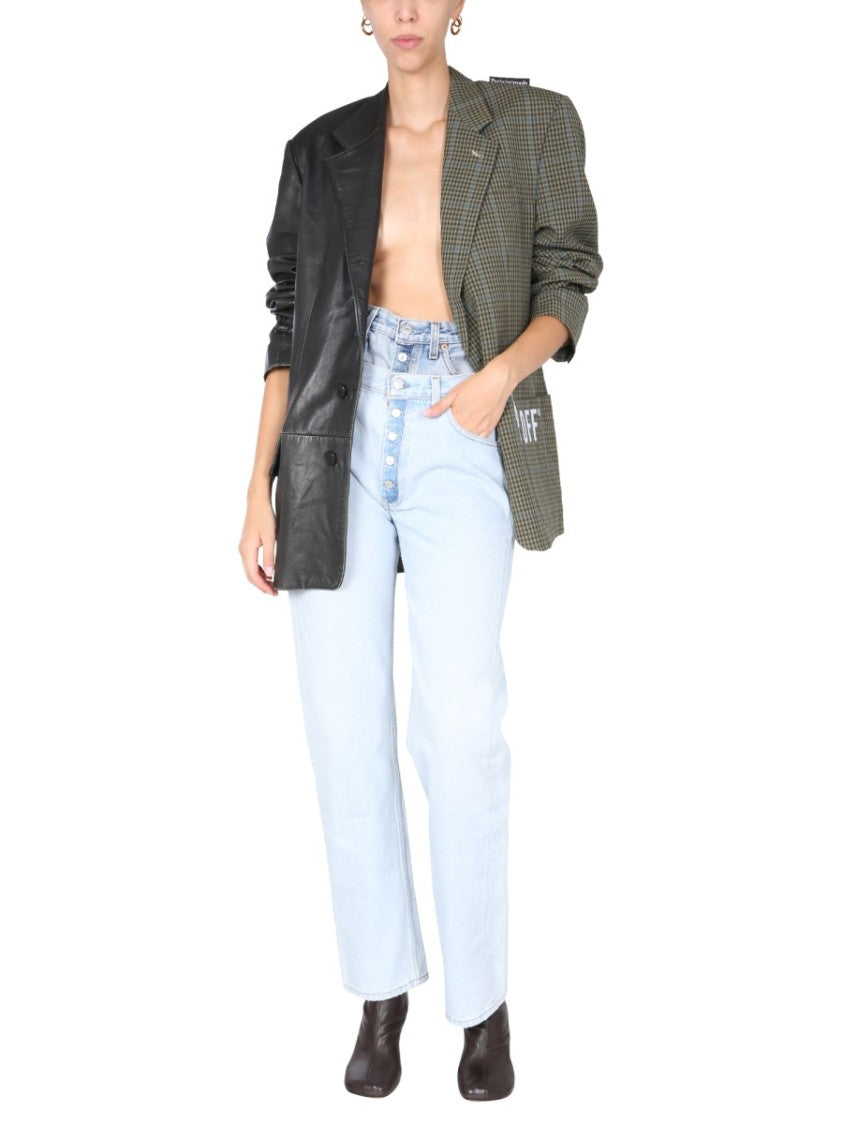 1/Off Double-Waisted Light Wash Denim Jeans