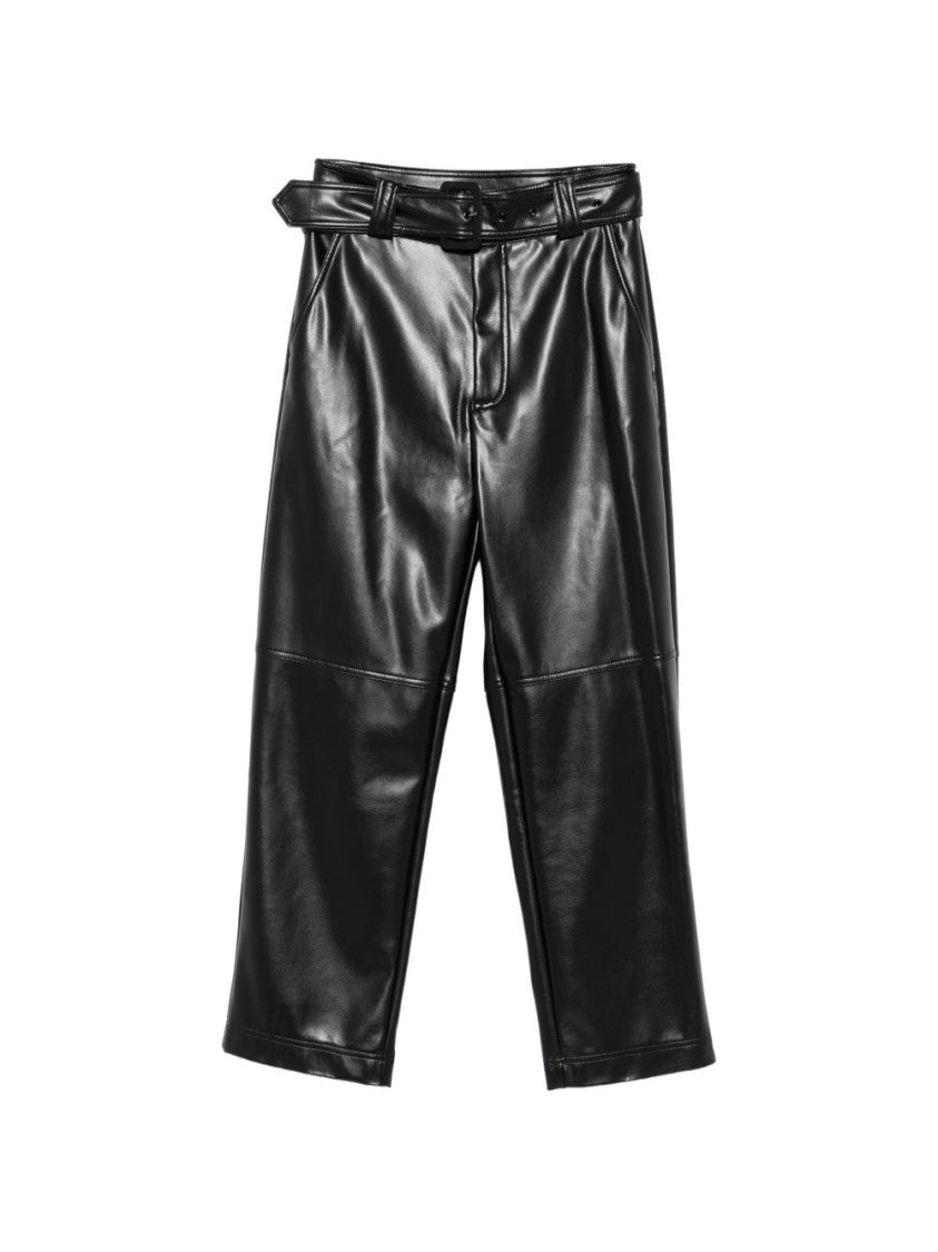 Twin-Set Glossy Faux Leather Cropped Wide-Leg Pants