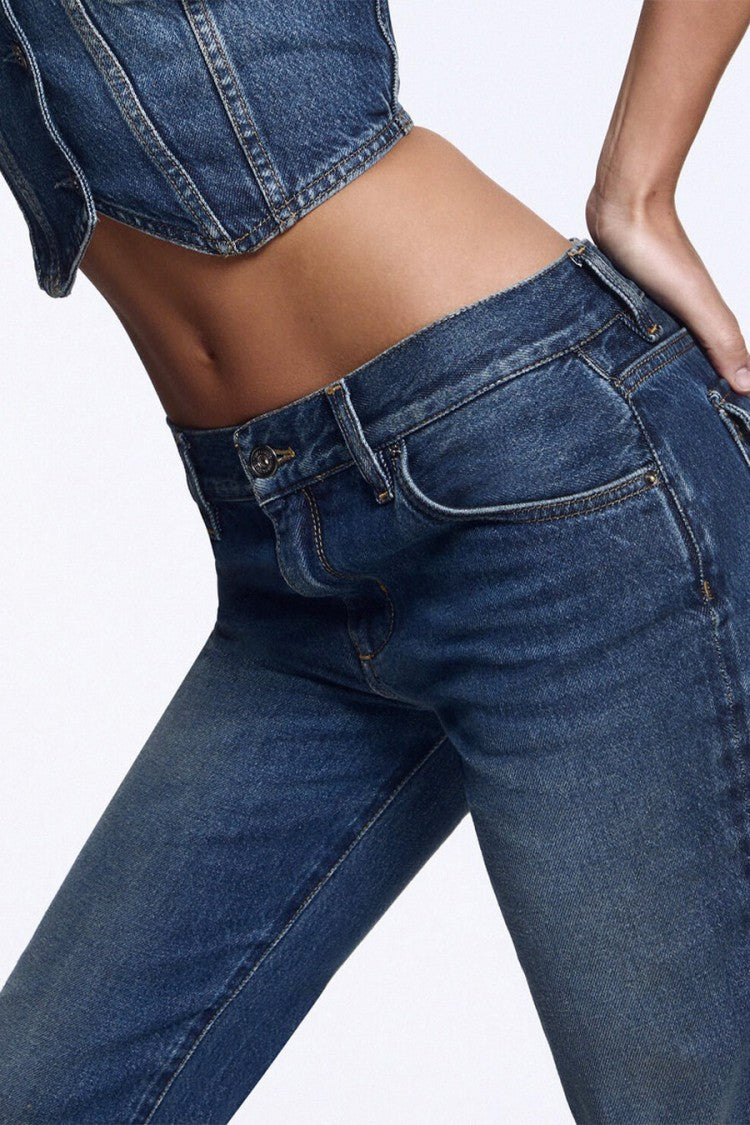 Liu Jo X Capsule 1 Elodie Dark Blue Ruched Flared Jeans